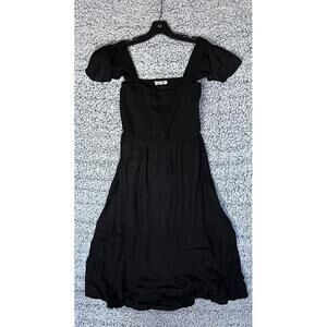 Indigo Thread Co Black Smocked Midi Dress Puff Sleeve Womens Size M NWOT